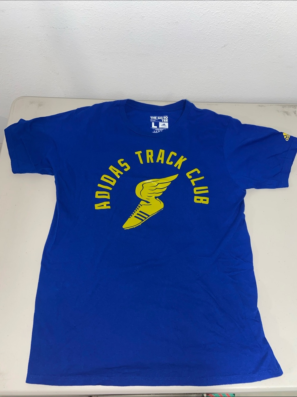 Adidas Track Club Shirt Mens Large Blue Cotton Short Sleeves Club Go-To Tee